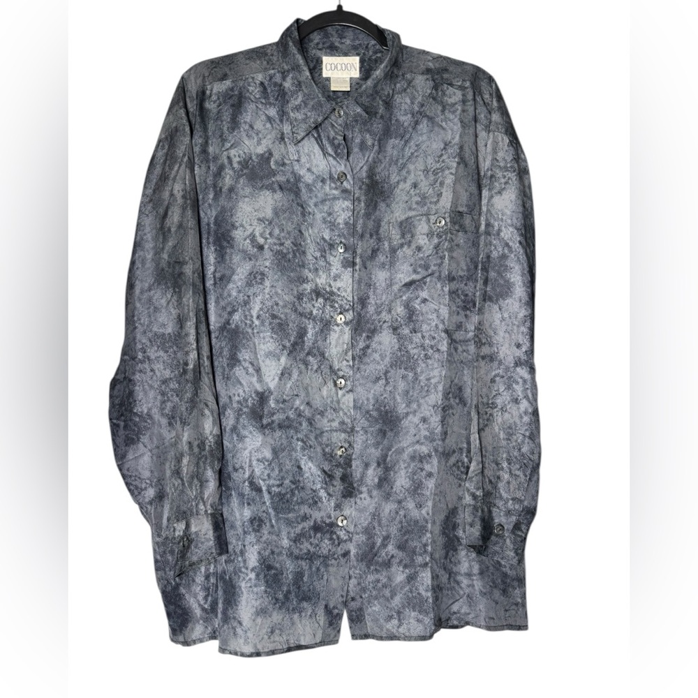 Cocoon Silk Button Up Top Large Minimalist Marble Quiet Luxury Oversized VTG 90s